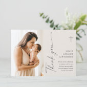 Carte de remerciements de Baptême de Script élégan (Debout devant)