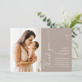 Carte de remerciements de Baptême de Script élégan (Debout devant)