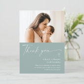 Carte de remerciements de Baptême de Script élégan (Debout devant)