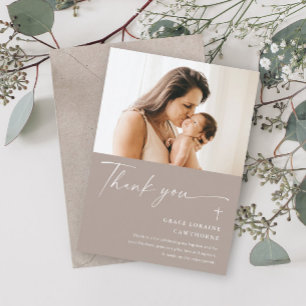 Carte de remerciements de Baptême de Script élégan