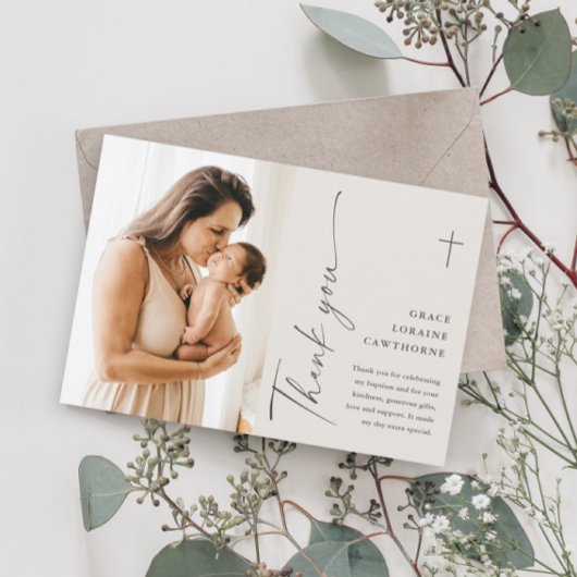 Carte de remerciements de Baptême de Script élégan