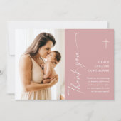 Carte de remerciements de Baptême de Script élégan (Devant)