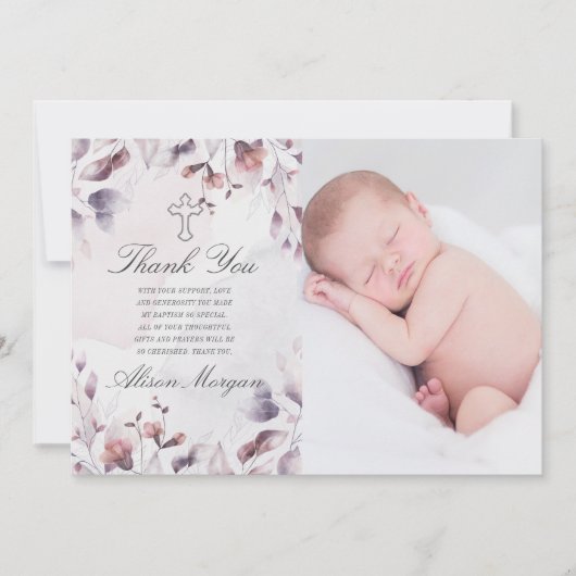 carte de remerciements de baptême floral de chute  (Devant)