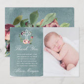 carte de remerciements de baptême floral marsala o (Devant / Derrière)