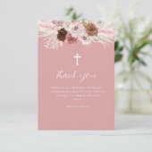 carte de remerciements de baptême floral rose pous (Debout devant)