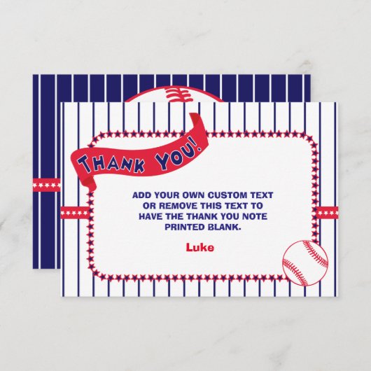 Carte de remerciements de base-ball (Devant / Derrière)