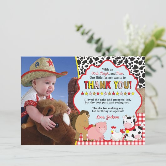 Carte de remerciements de basse-cour avec (Debout devant)