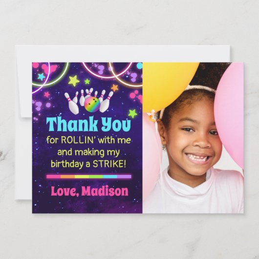 Carte de remerciements de Bowling avec photo (Devant)