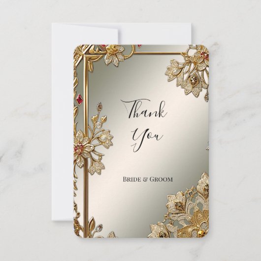 Carte de remerciements de cadre Floral Orné Or (Devant)