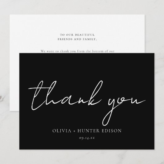 Carte de remerciements de calligraphie de message (Devant / Derrière)