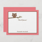 Carte de remerciements de chouette (rose) (Devant / Derrière)