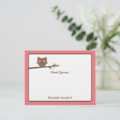 Carte de remerciements de chouette (rose) (Debout devant)