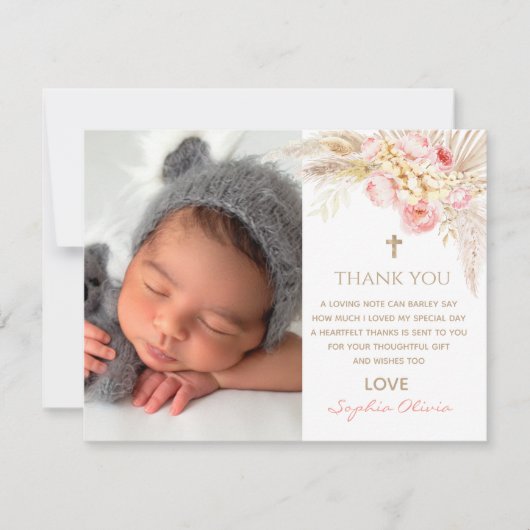Carte de remerciements de Christening Boho Rose Go (Devant)