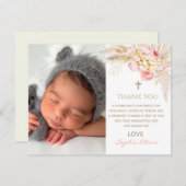 Carte de remerciements de Christening Boho Rose Go (Devant / Derrière)