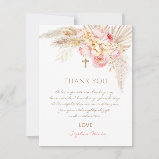 Carte de remerciements de Christening Boho Rose Go (Devant)