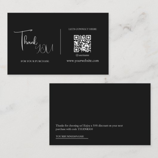 Carte de remerciements de code QR noir et blanc mo (Devant / Derrière)