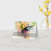 Carte de remerciements de colibri d'aquarelle (Fleur jaune)