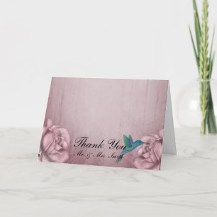 Carte de remerciements de colibri de rose de rose
