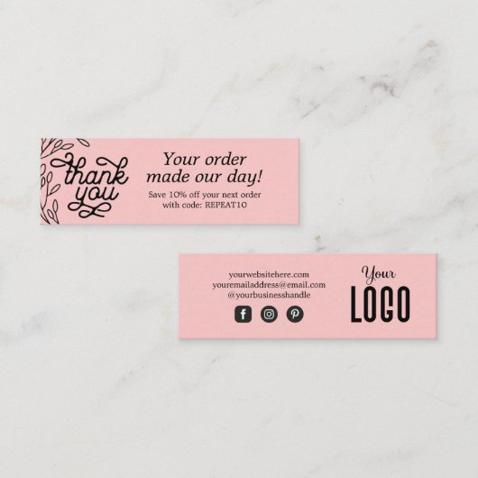 Carte de remerciements de commande personnalisée v (Devant / Derrière)