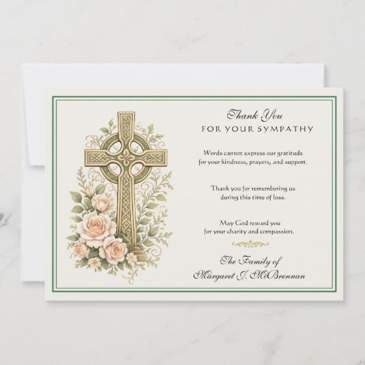Carte de Remerciements de Condoléances avec Croix (Devant)