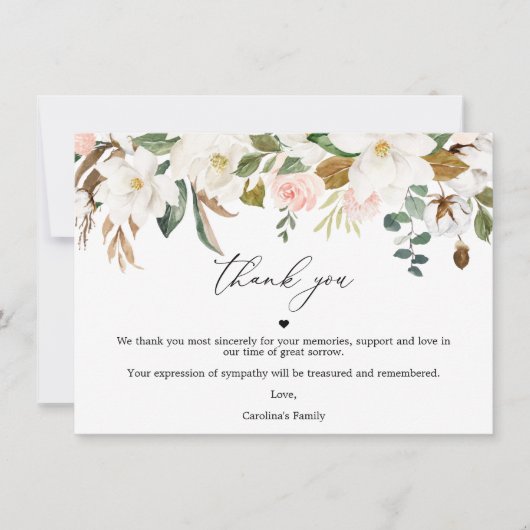 Carte de remerciements De Coton Magnolia Célébrati (Devant)