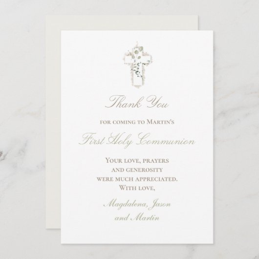 carte de remerciements de croix blanche feuille ve (Devant / Derrière)
