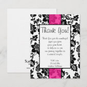 Carte de remerciements de Damas Floral noir/rose c (Devant / Derrière)