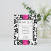Carte de remerciements de Damas Floral noir/rose c (Debout devant)