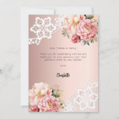 Carte de remerciements de dentelle fleurie rose de (Dos)