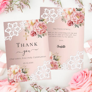Carte de remerciements de dentelle fleurie rose pr