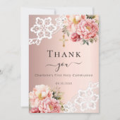 Carte de remerciements de dentelle fleurie rose pr (Devant)
