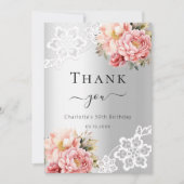 Carte de remerciements de dentelle rose argenté (Devant)