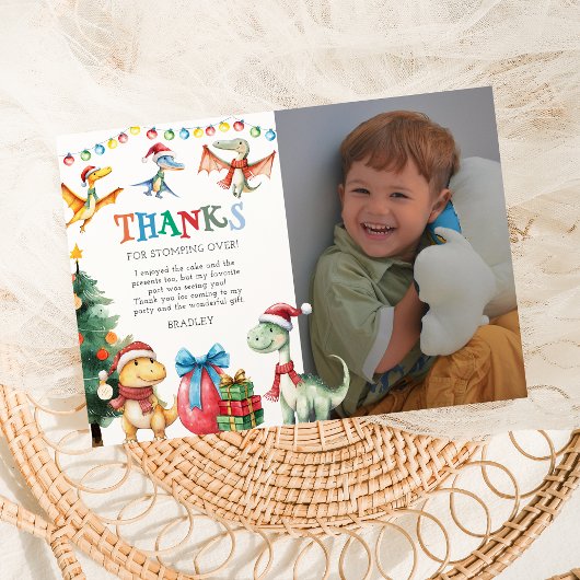 Carte de remerciements de dinosaure de Noël pour e