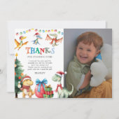 Carte de remerciements de dinosaure de Noël pour e (Devant)