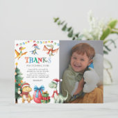 Carte de remerciements de dinosaure de Noël pour e (Debout devant)