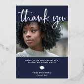 Carte de remerciements de diplôme | Bleu avec huil (Recto)