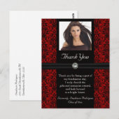 Carte de remerciements de diplôme photo noir/rouge (Devant / Derrière)