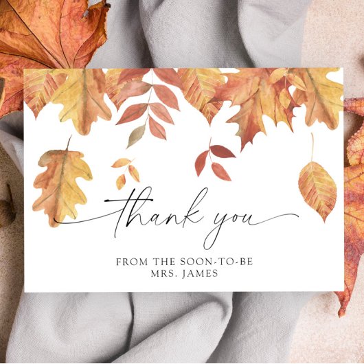 Carte de remerciements de douche nuptiale feuille 