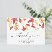 Carte de remerciements de douche nuptiale feuille  (Debout devant)