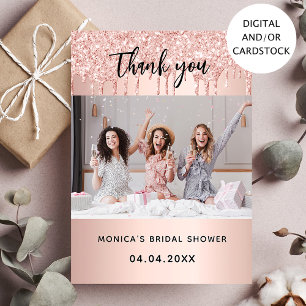 carte de remerciements de douche rose de mariée en