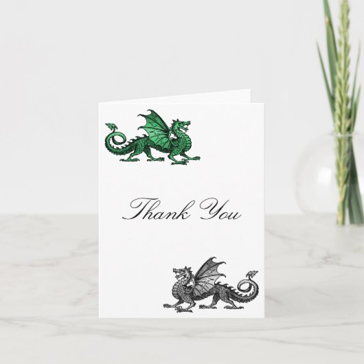 Carte de remerciements de dragon d'argent vert (Devant)