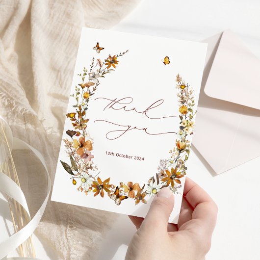 Carte de remerciements de Fête des mariées Fleur s