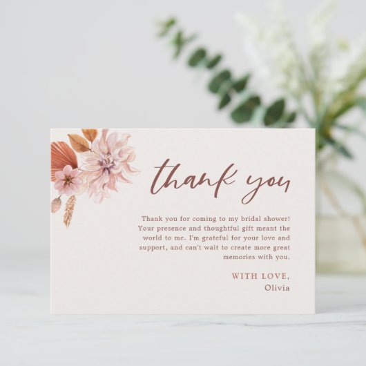 Carte de remerciements de Fête des mariées rose pâ (Debout devant)