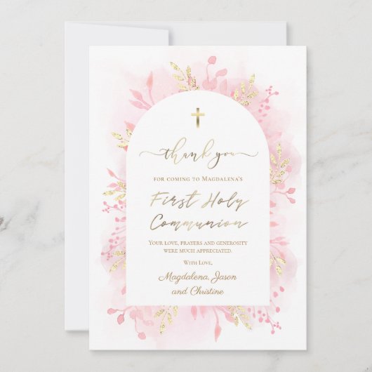 Carte de remerciements de feuillage d'aquarelle ro (Devant)