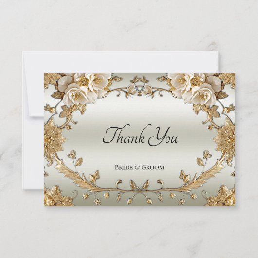 Carte de remerciements de fleurs blanches dorées (Devant)