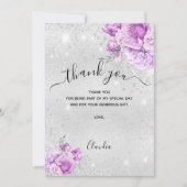 Carte de remerciements de fleurs roses argentées (Devant)