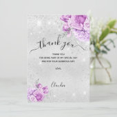 Carte de remerciements de fleurs roses argentées (Debout devant)