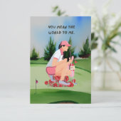 Carte de remerciements de golf avec femme or aquar (Debout devant)