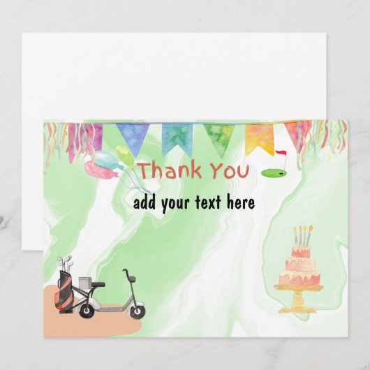 Carte de remerciements de golf avec golf à drapeau (Devant / Derrière)