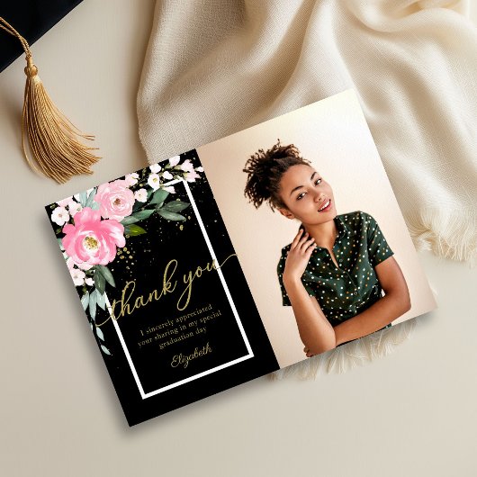Carte de remerciements de graduation de photo rose